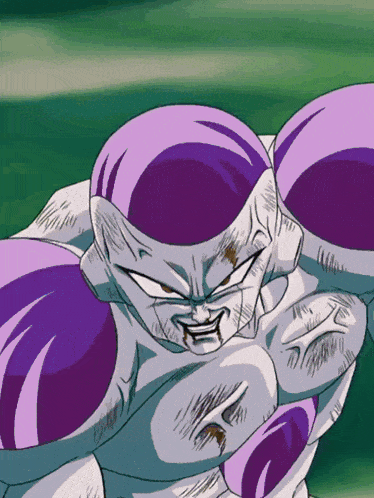 a close up of a cartoon character with purple muscles