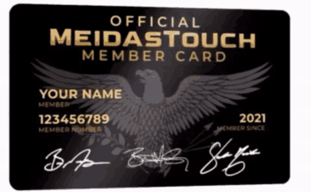 an official meidastouch member card has a eagle on it