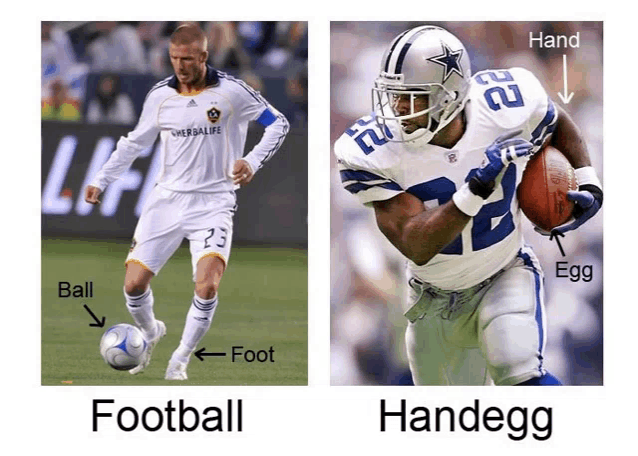a picture of a football player and a picture of a football player with the words football and handegg
