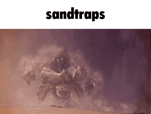 a picture of a monster with the word sandtraps on the bottom