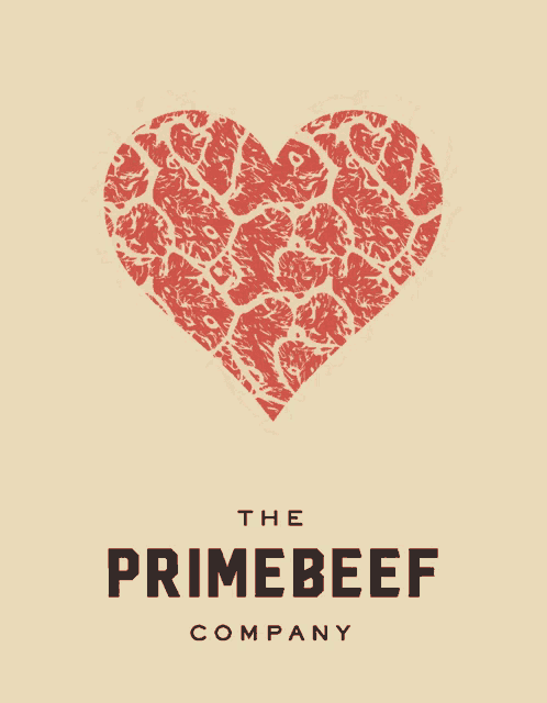 a logo for the primebeef company with a heart made of steak