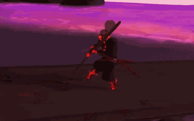 a man with a sword is surrounded by fire and the word focus is above him