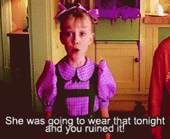 a little girl in a purple dress says she was going to wear that tonight
