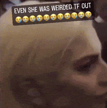 a picture of a person with a caption that says even she was weirded tf out