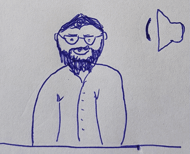 a drawing of a man with a beard and glasses giving a thumbs up