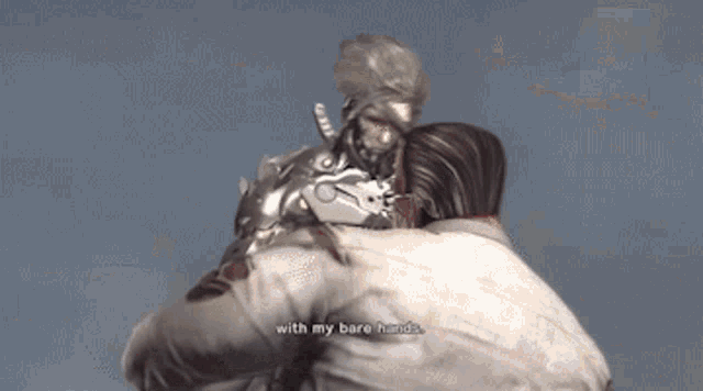 a man is holding a sword while standing on top of a building .