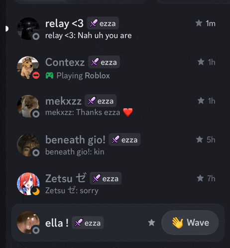a screenshot of a chat with relay < 3 azza