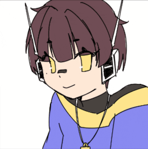 a drawing of a boy wearing headphones and a necklace with the letter a on it