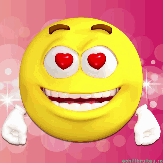 a smiley face with hearts in its eyes and a pink background