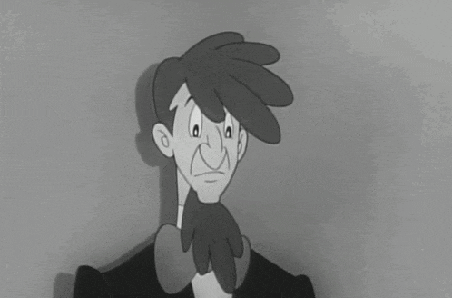two cartoon characters are standing next to each other in a black and white photo