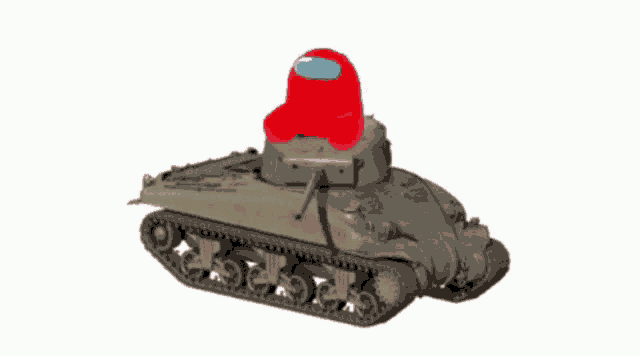 a toy tank with a red hat on top