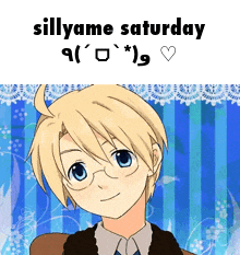 a picture of a boy with the words sillyame saturday on top