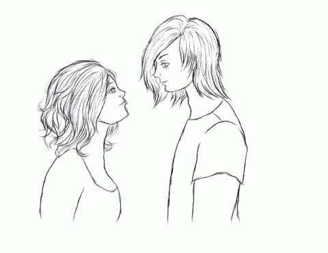 a drawing of a boy and a girl kissing