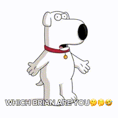 a cartoon of brian from family guy sitting at a table