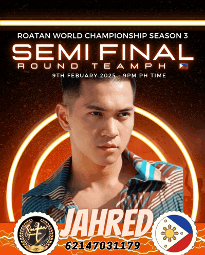 a poster for the roatan world championship season 3 semi final round team jahred