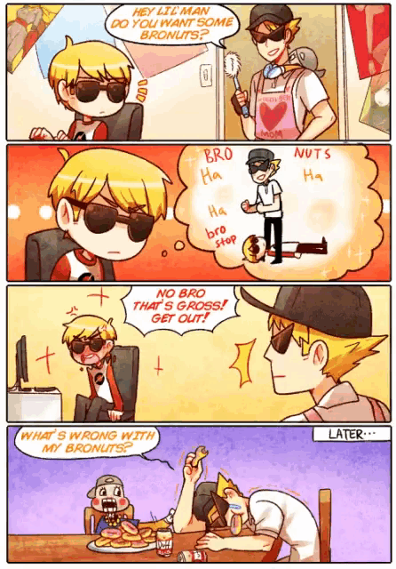 a comic strip shows a man asking another man if he wants nuts