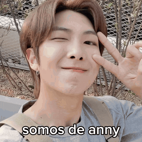 a close up of a person 's face with the words somos de anny below it