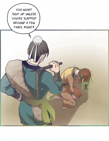 a cartoon of a man holding a stick and a woman kneeling down