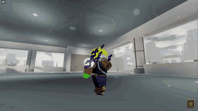 a screenshot of a video game shows a character standing in a room
