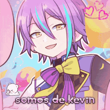 a drawing of a boy with purple hair and the words somos de kevin