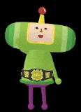 a green cartoon character with a yellow hat and a belt .