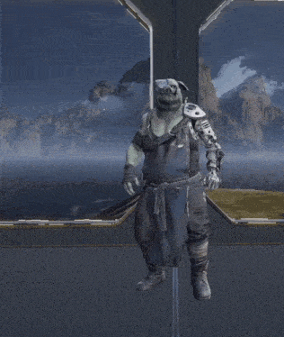 a video game character with a chainsaw on their head