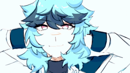 a drawing of a girl with blue hair and a black shirt