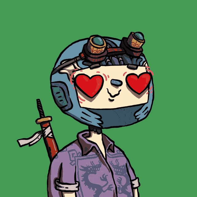 a cartoon character wearing a helmet and goggles is holding a sword