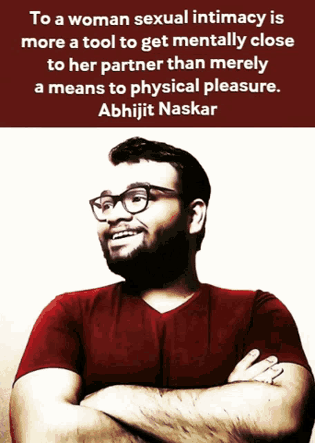 a man with his arms crossed and a quote about sexual intimacy