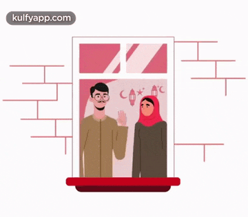 a cartoon illustration of a family standing in a window