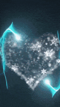 a heart made of snowflakes is surrounded by a blue light
