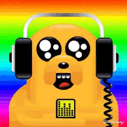 a cartoon dog wearing headphones with a yellow equalizer on his chest