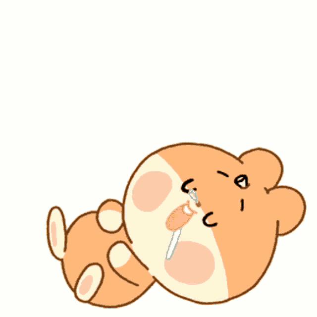 a cartoon bear with a lollipop in its mouth