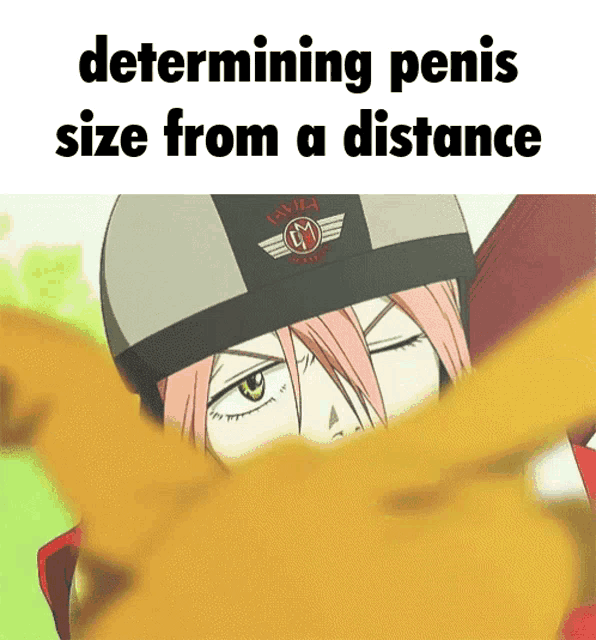 a picture of a person with the words determining penis size from a distance written on it