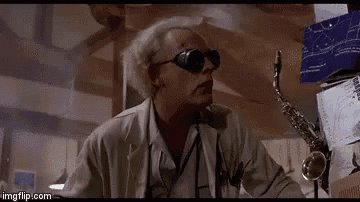 doc brown is playing a saxophone in back to the future .