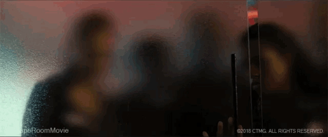 a blurred image of people behind a glass door with the words " the room movie " written on the bottom