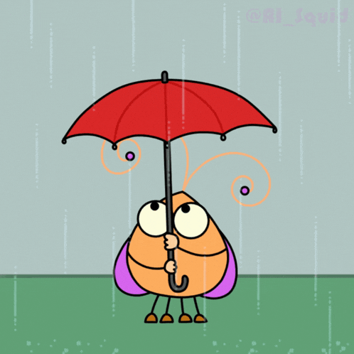 a cartoon drawing of a bug holding an umbrella in the rain