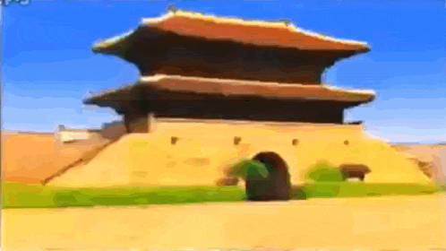 a cartoon drawing of a very tall building with a red roof