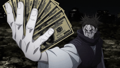 a hand is holding up a stack of 100 dollar bills