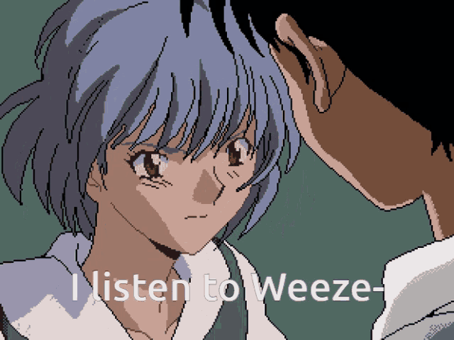 a pixel art of a girl and a boy with the words " i listen to weeze " below them