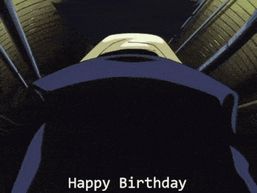 a man in a suit is walking down a staircase and the words happy birthday are on the bottom