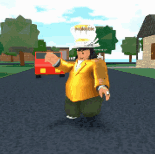 a cartoon character wearing a top hat and a yellow suit