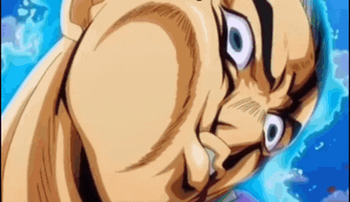 a close up of a cartoon character 's face with a blue background
