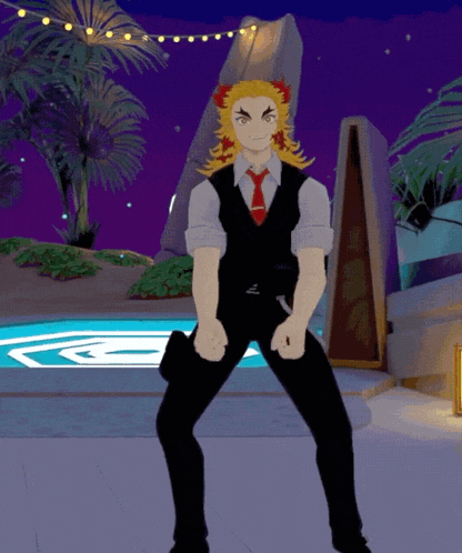 a cartoon character in a suit and tie is standing on one leg