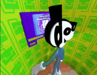 a cartoon character wearing headphones with the letter c on it