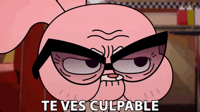 a cartoon character with glasses and the words te ves culpable on the bottom