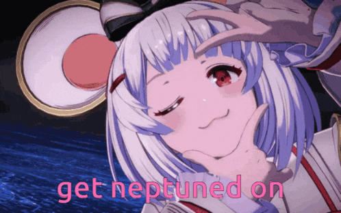 a picture of a girl with the words " get neptuned on " on the bottom