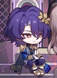 a cartoon character with purple hair is sitting on a bench .