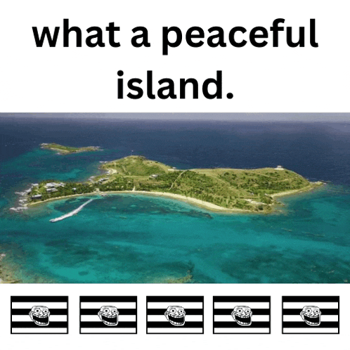 an aerial view of a small island in the middle of the ocean with the words what a peaceful island