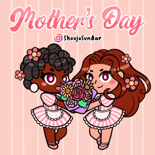 a mother 's day greeting card with two girls holding flowers